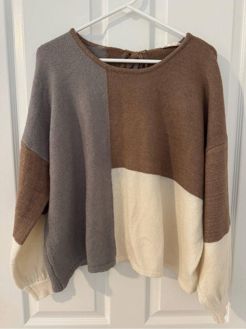 Altar'd State Brown, Gray & Cream Colorblock Crewneck Sweater